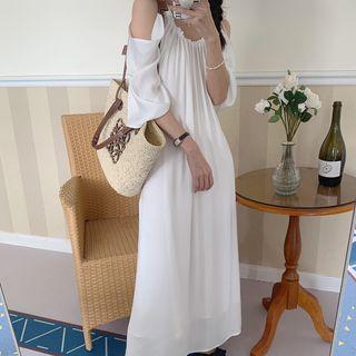 3/4-sleeve Cold Shoulder Maxi Dress