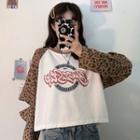Leopard And Letter Print Open-shoulder Sweatshirt