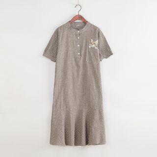 Cat Embroidered Short-sleeve A-line Midi Dress