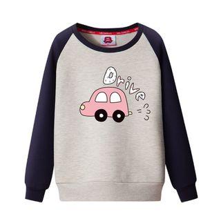 Long Sleeve Car Print Color-block Sweatshirt