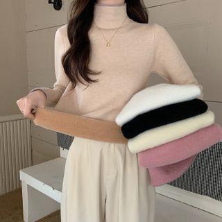 Semi High-neck Fleece-lined Plain Top