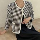 Plus Size Round-neck Gingham Jacket