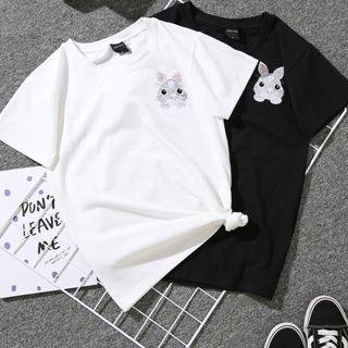 Short-sleeve Rabbit Embroidered T-shirt