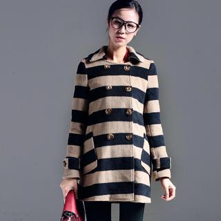Double-buttoned Striped Coat