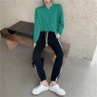 Plain Sweater / Striped Drawstring Sweatpants