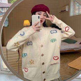 Embroidered Knit Cardigan As Shown In Figure - One Size