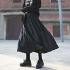 Crinkled Midi A-line Skirt Black - One Size