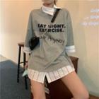 Mock Two Piece Letter Printed T-shirt Gray - One Size
