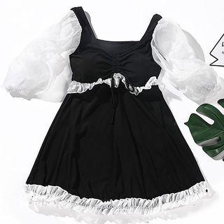 Puff-sleeve Ruffle Swim Dress