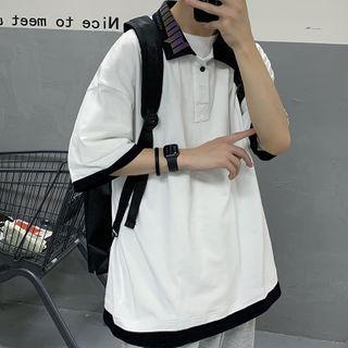 Color-block Collar Short-sleeve Polo Top