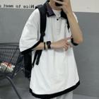 Color-block Collar Short-sleeve Polo Top