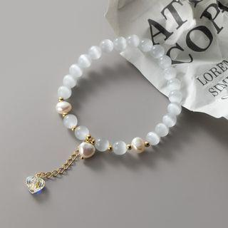 Heart Faux Cat Eye Stone Bracelet White & Gold - One Size