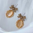 Sterling Silver Ribbon Drop Earring 1 Pair - B-351 - Gray Khaki & Gold - One Size