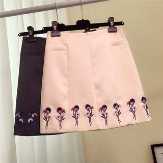 Embroidered High Waist A-line Skirt