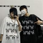 Butterfly Patterned Short-sleeve Round Neck T-shirt