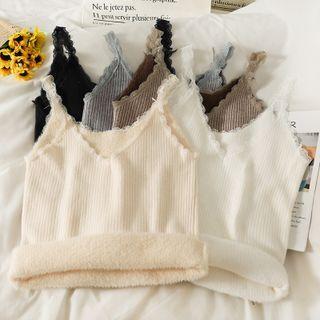 Fleece-lined Lace-trim Camisole Top In 5 Colors