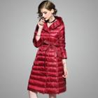 Hooded Tie-waist Long Padded Coat