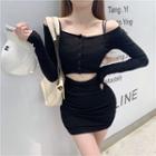 Off-shoulder Henley Cut-out Mini T-shirt Dress