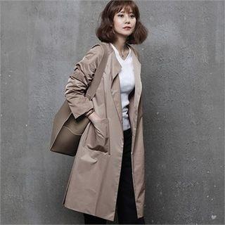 Collarless Round-neck Raglan-sleeve Coat