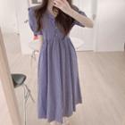 Short-sleeve Sailor Collar Check Midi A-line Dress