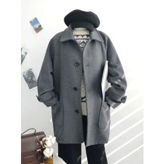 Raglan-sleeve Wool Blend Mac Coat