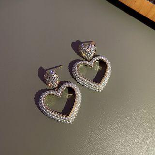 Heart Rhinestone Faux Pearl Dangle Earring 1 Pair - Silver Pin - Gold - One Size