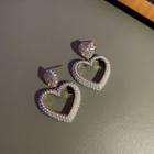 Heart Rhinestone Faux Pearl Dangle Earring 1 Pair - Silver Pin - Gold - One Size