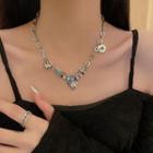 Heart Rhinestone Acrylic Alloy Necklace X934 - Silver - One Size