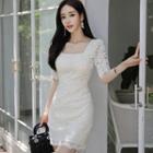 Lace Short-sleeve Mini Sheath Dress