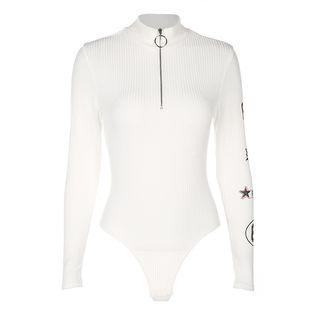 Turtleneck Long-sleeve Embroidered Top