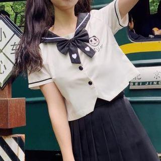 Set: Short-sleeve Top + Pleated Mini Skirt