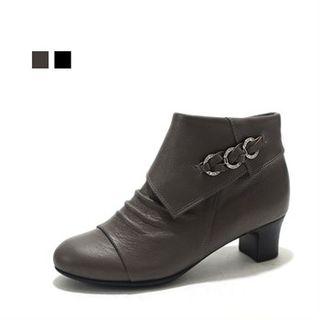 Genuine Leather Metal-trim Ankle Boots