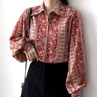 Floral Print Balloon-sleeve Shirt