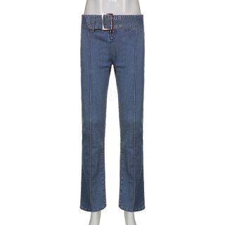 Low Rise Belted Flared Jeans