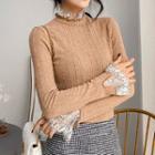 Lace Trim Glitter Bell-sleeve Top