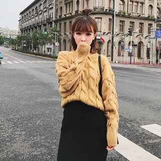 Batwing-sleeve Cable Knit Sweater