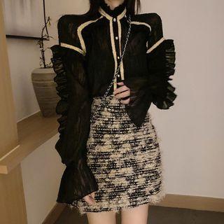 Contrast Trim Shirt / A-line Skirt