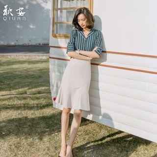 Striped Blouse / Dress Pants / Midi Skirt / Set