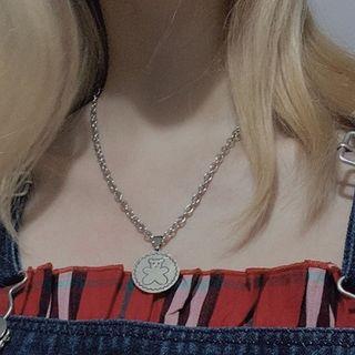 Stainless Steel Bear Disc Pendant Necklace As Shown In Figure - One Size