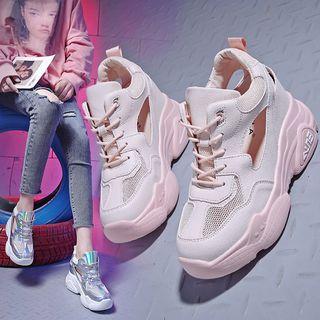 Mesh Panel Cutout Hidden Wedge Platform Sneakers