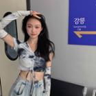 Short-sleeve Tie-dye Drawcord Crop Top