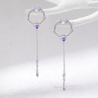 Deer Horn Rhinestone Alloy Dangle Earring 1 Pair - Silver & Blue - One Size