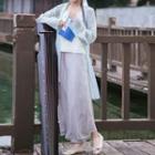 Chinese Style Light Jacket / Wide-leg Pants / Spaghetti Strap Top / Hair Band / Set