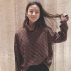 Striped Funnel Neck Long-sleeve T-shirt