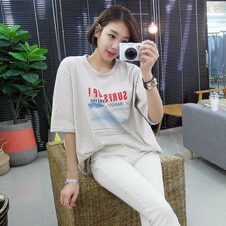 Tall Size Round-neck Printed T-shirt