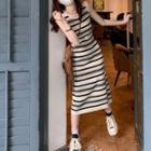 Sleeveless Striped Knit Midi Sheath Dress