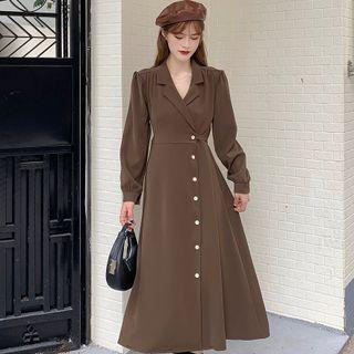 Long-sleeve Single-breasted Midi Blazer Dress
