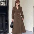 Long-sleeve Single-breasted Midi Blazer Dress