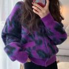 Leopard Print Sweater Purple - One Size
