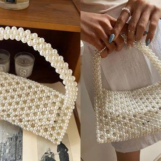 Faux-pearl / Bead Flap Handbag